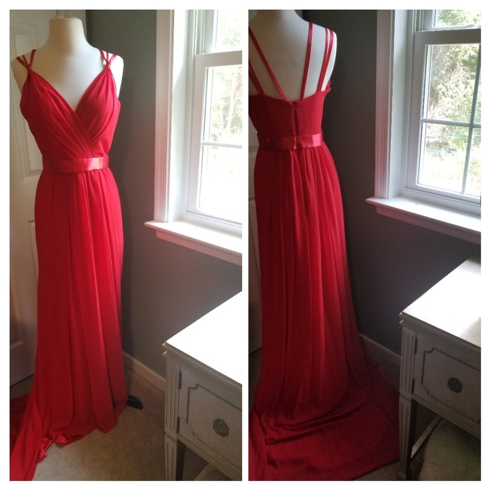 Red chiffon, full length dress